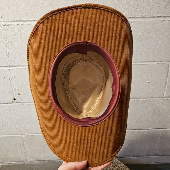 Vintage 70\'s Tan Corduroy Western Motoboho Bohemian Cowgirl Cowboy Hat main image 6